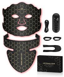 Yahi Red Light Photon Facial & Neck Mask with Remote Control, 7 Custom Modes with Infrared, Portable & Rechargeable with Timer for Home Use, 175 HighDensity Light Beads, Black