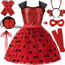 G.C 11pcs Girls Lady Bug Dress Costume Kids Toddler Princess Dress Up Clothes with Polka Dots Halloween Gifts (100(3Y))