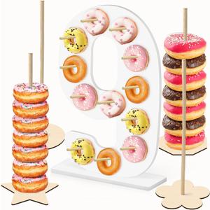 5 Pcs Donut Stand Set, Doughnut Party Supplies Include 1 Pc Digit Donut Wall Display Stand, 4 Pcs Doughnut Wall, for Birthday Wedding Baby Shower Party (White number 9)