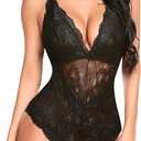Avidlove Women Snap Crotch Lingerie Sexy Lace Bodysuit Deep V Teddy One Piece Lace Babydoll (3X-Large)