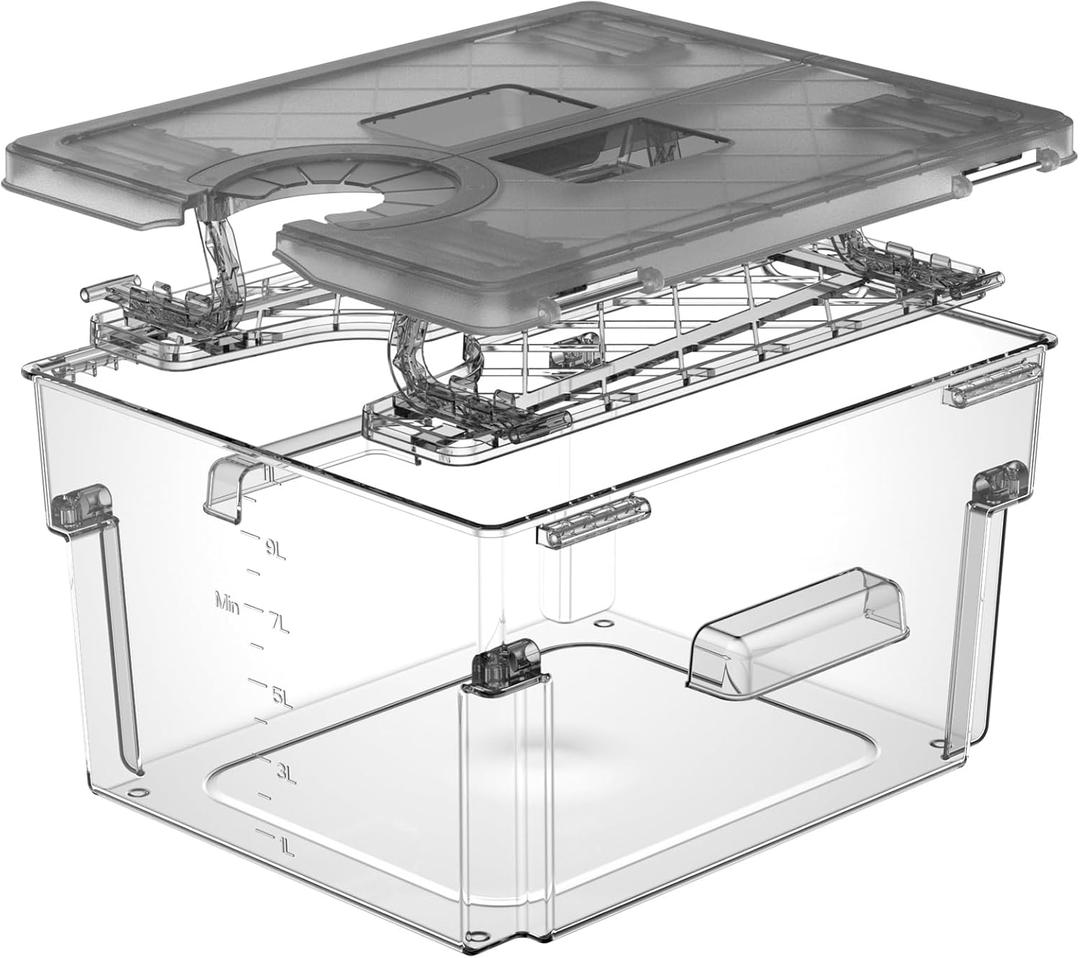 Sous Vide Container with Lid and Built-in Rack Double-Door Design 11.6 QT Sous Vide Containers Grey Sous Vide Pot for Most Sous Vide Machines