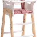 ROBUD Play High Chair, Pretend Play High Chair with Cushion, Movable Table, Wooden Baby Doll Accessories, Fits 18-20 Inch Dolls, White