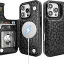 HAOPINSH for iPhone 16 Pro Case Wallet Compatible with MagSafe Wireless Charging, Black Leopard Cheetah Pattern Back Flip Folio Leather Kickstand Card Slots Case Double Magnetic Clasp Cover 6.3"