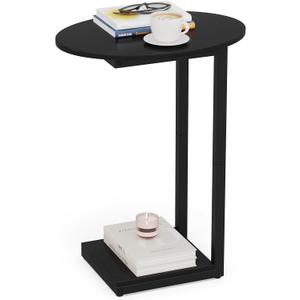Hosfais Small Side Table End Table, C-Shaped Wood Coffee Table TV Tray for Eating Couch Tables for Small Space, Living Room, (Black) (Oval)