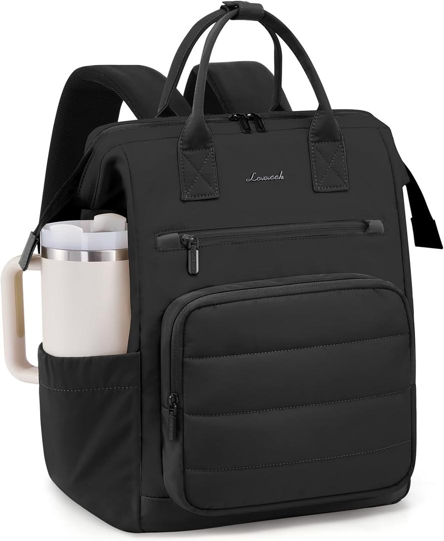 LOVEVOOK Puffer Laptop Backpack for Women, 15.6 Inch Work Backpack purse for Nurse Teacher, College Back to School Bookbag for Teen Girls, Personal Item Travel Bag Computer Daypack for Daily Commute (Black)