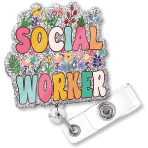 2 x Social Worker Funny Glitter Badge Scroll, Cute Badge Holder for Nurses, Christmas Birthday Graduation Gift for Doctors, Social Workers, Office Workers, Teachers, Warehouse Managers