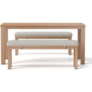 Wisteria Lane Aluminum Patio Dining Sets, 3 Pieces Patio Table Set, Outdoor Dining Table with 2 Bench, Outdoor Patio Dining Furniture Set with Removable Cushion for Lawn, Garden, Backyard