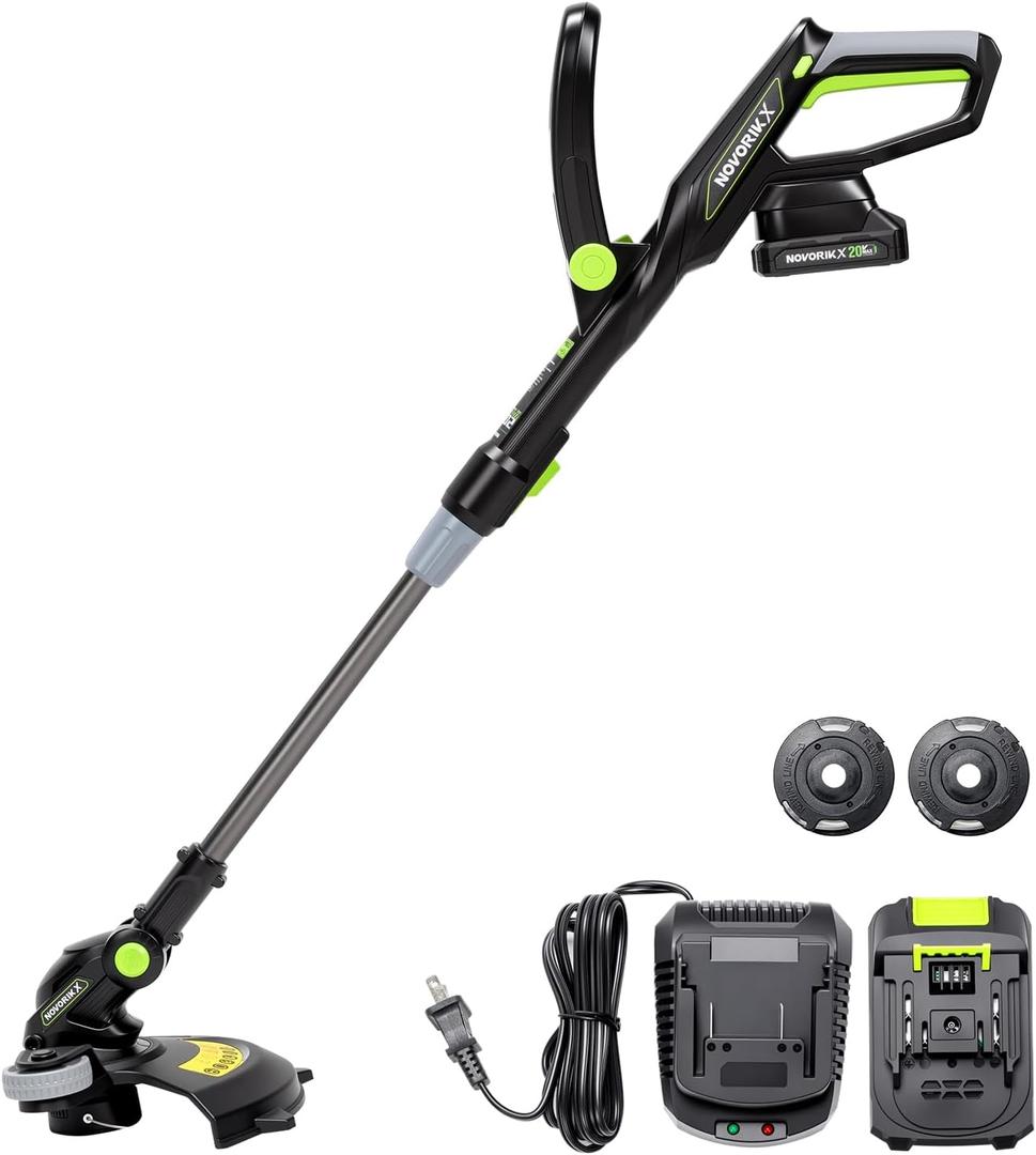 NovorikX 20V String Trimmer Cordless, 12 Inch Battery Powered Grass Trimmer for Women & Seniors, 2 x 2.0Ah Batteries & Charger Included, 3.7lbs Light Weight Weed Wacker