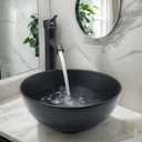 Black Bathroom Vessel Sink 13 Inch Round Top Mount Ceramic Sink with Faucet and Pop Up Drain Space Saving Design Bowl for Small Bathrooms