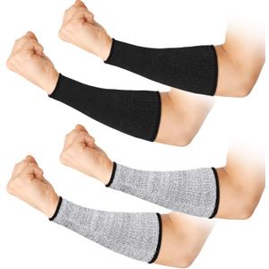 2 Pairs Cut Resistant Sleeve Arm Protection Level 5 Protection Safety Protective Sleeves Arm Protectors for Men Women(8.6 x 3.7 Inches,Black, Gray)