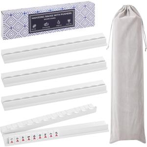 4PCS Wooden Scalloped Mahjong Racks with Magnetic Pushers, Natural Wood American Mahjong Tile Rack Set of 4, Modern Table Game Accessories for Mahjong Tiles（White,20, 20 in