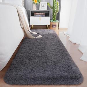 Chicrug Soft Runner Rugs for Bedroom Living Room Plush Fluffy Rugs 2x6 Feet, Shag Furry Area Rug Carpet Non Shedding for Nursery Children Kids Girls Room Home Decorative, Coal Grey