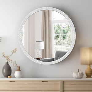 WallBeyond Round Mirrors for Wall Decor, 30'' Wall Mirror Decorative with Beaded Framed for Home Decoration Entryway Living Room Bedroom, White