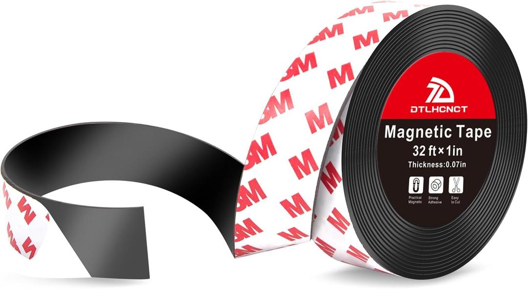 DTLHCNCT Magnetic Tape - 32 ft x 1 inch Magnet Strip Tape Roll with Strong Adhesive Backing for Kitchen, Office, School Organization, Whiteboards,Fridge(0.07" Thick)