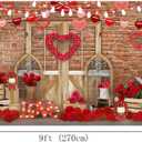 Lofaris Valentine's Day Party Backdrop for Photography Rustic Wood Door Brick Wall Red Heart Mother's Day Background Birthday Baby Shower Portrait Photo Booth Props 9x6ft