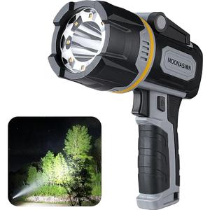 MOONASION Rechargeable Spotlight 100000 Lumen, Super Bright LED Spotlight Flashlight with COB Light & Foldable Stand, Long Lasting Large Handheld Spot Light for Boating Camping Boat Marine