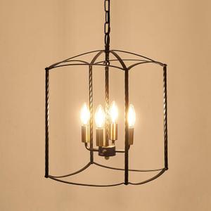 Farmhouse 4 Lights Pendant Light, Industrial Black Lantern Chandelier with E12 Gold Base Metal Cage Rustic Geometric Hanging Light Fixtures for Kitchen Island Foyer Entryway Dining Room