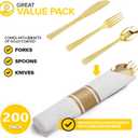 200Guests Pre Rolled Gold Plastic Silverware Sets - Heavy Duty Gold Cutlery - Include 200 Pack Wrapped Disposable Utensils with Napkins for Parties & Dinners & Weddings