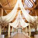 6 Panels Ivory Ceiling Drapes for Wedding, 5ftx40ft Ceiling Drapes Smooth Satin Fabric Curtain Wedding Arch Draping Fabric Romantic Ceiling Decorations for Weddings Party Ceremony Stage