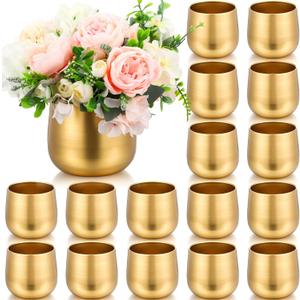 Ninehaoou 16 Pcs Small Gold Vases for Centerpieces Tall Metal Flower Trumpet Vase Vintage Compote Planter Plant Pots for Wedding Party Table Centerpiece Decorations (4.1 Inch,Pot)