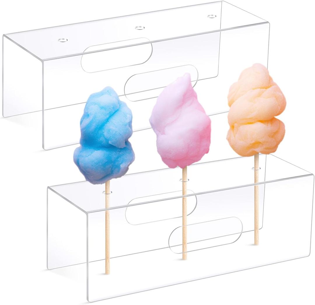 2 Pcs Clear Acrylic Cotton Candy Holder with 3 Holes Break Resistant Cone Display Stands Cotton Candy Stand with Handles for Weddings Birthday Christmas Party Decoration