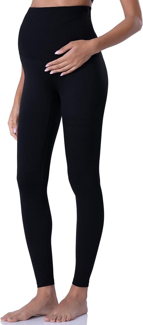 POSHDIVAH Women's Maternity Leggings Over The Belly Pregnancy Yoga Pants Active Wear Workout Leggings (Medium, Black)