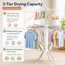 Clothes Drying Rack Foldable with Rolling Wheels, Portable Laundry Drying Rack with 16 Aluminum Arms, Stable 4-Leg Base, 360° Rotating Design for Indoor Outdoor (Double-tier without shoe rack)