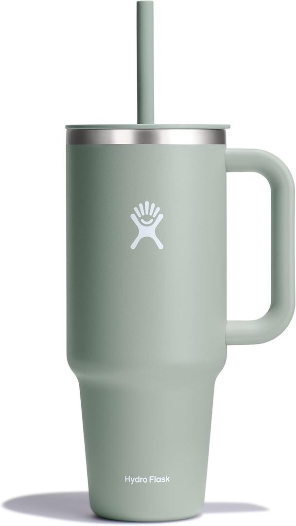Hydro Flask Travel Tumbler with Handle, Lid and Straw - Insulated Stainless Steel in 40 Oz Agave