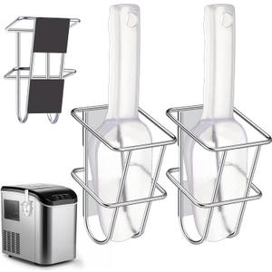 4 Pack Plastic Ice Scoop with Metal Holder, Ice Scoop with Magnetic Holder for Ice Machine Freezer Countertop Ice Makers and Machines Party Ice Bucket