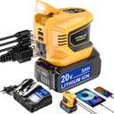 Real 200W Power Inverter Compatible with Dewalt 20V, Battery Inverter DC 20V to AC 110V-120V, LIVOWALNY Power Adapter with a 5AH Battery & a Charging Station & 2 USB-A & 1 Type-C & 1 AC Outlet