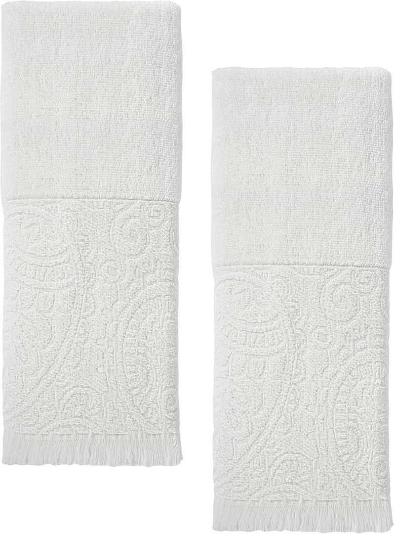 Luxury Decorative Hand Towels Bathroom: 2 Packs 14X30 100% Cotton Turkish Absorbent Soft Face Towel Set for Boho Bathroom Decor Kitchen Hotel Spa Farmhouse Guest Tea Gift (02 Boho White, 14"x30")