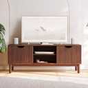 Low Profile Fluted TV Stand - Mid Century Media Console - Living Room Furniture - 48 Entertainment Center with Shelves & Doors - Fits 55" TVs - Walnut TV Console for Home Decor (Walnut Finish)