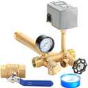 1"x 11"Well Pressure Tank Tee Kit with 40/60psi Pressure Switch,Brass Pressure Tank Installation Kit for Water Well, Fit Most pressure tanks with diameters up to 16 Inch