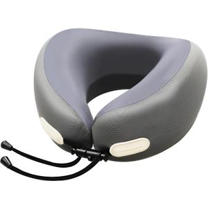 Memory Foam Travel Neck Pillow - 100% Pure Support for Airplane, Office & Car, Portable with Travel Bag, Washable Dark Grey Cover