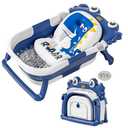 Collapsible Baby Bathtub for Newborns with Thermometer and Soft Floating Cushion Portable and Foldable Travel Baby Boy Bath Tub for Infants to Toddler 0-36 Month (Navyblue)