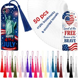 Fumete 50 Pcs Sublimation Blank Bookmark Heat Transfer Acrylic DIY Bookmark with Hole and Colorful Tassels for Graduation Crafts Birthday Sublimation Blank Keychains, Single Sided Printing
