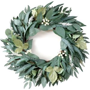 22 Inch Eucalyptus Greenery Wreaths for Front Door, Artificial Outdoor Spring Summer Wreath for Porch, Window, Farmhouse, Home Decor - All Seasons