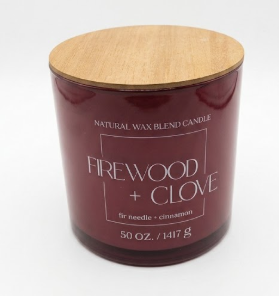 Natural Wax Blend Candle Firewood + Clove, Glass Jar Candle 50 OZ