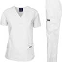 Dagacci Scrubs Medical Uniform Women and Man Scrubs Set Medical Scrubs Top and Pants (Small, White)