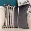 Yangest Grey Striped Patchwork Throw Pillow Cover Gold Leather Cushion Cover Zippered Pillowcase for Sofa Couch Bedroom Living Room Home Decoration,18x18 Inch