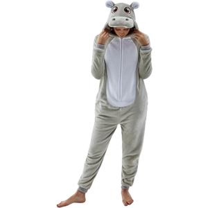 NEWCOSPLAY Unisex Adult Onesie Pajamas Animal One Piece Costume Cosplay Sleepwear (Gray, XXL)