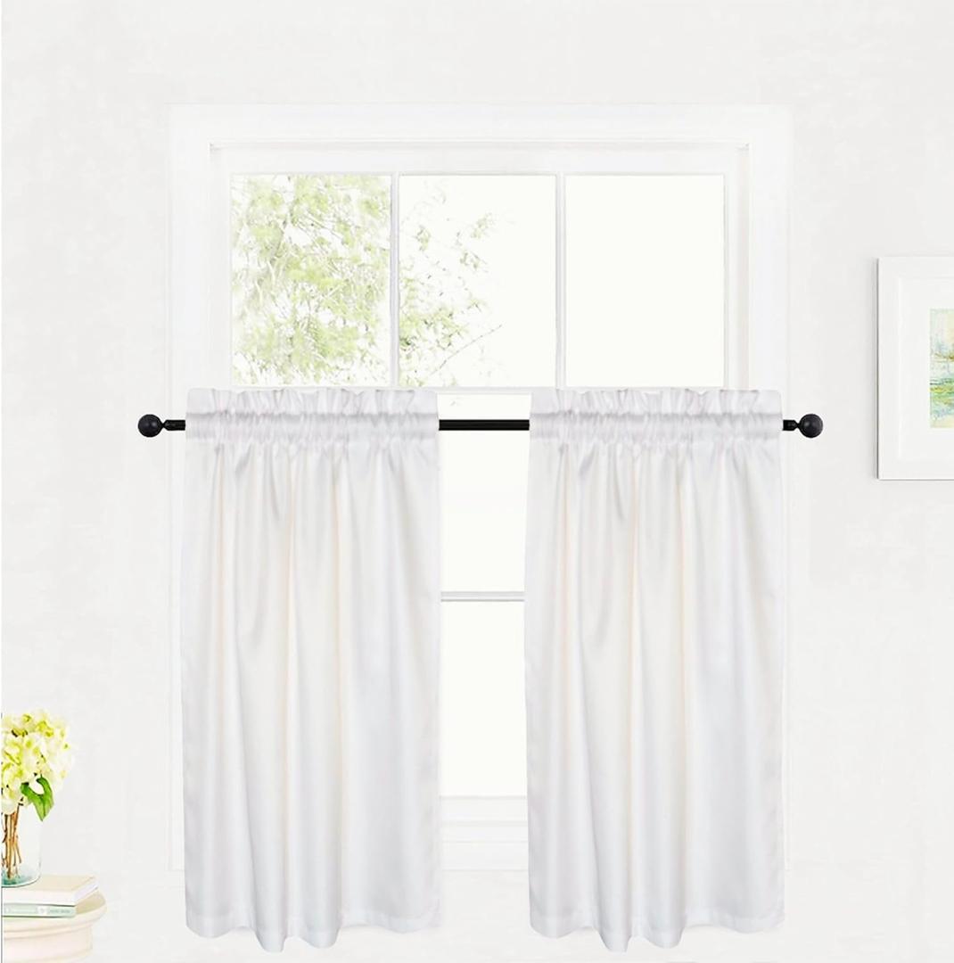 Semi-Opaque Curtains for Kitchen, Bedroom, Living Room, Privacy,Thermal Insulated, 50% Blackout (White, 27 X 32), Set of 2 Panels, 2 Inch Pocket + 1 Inch Header