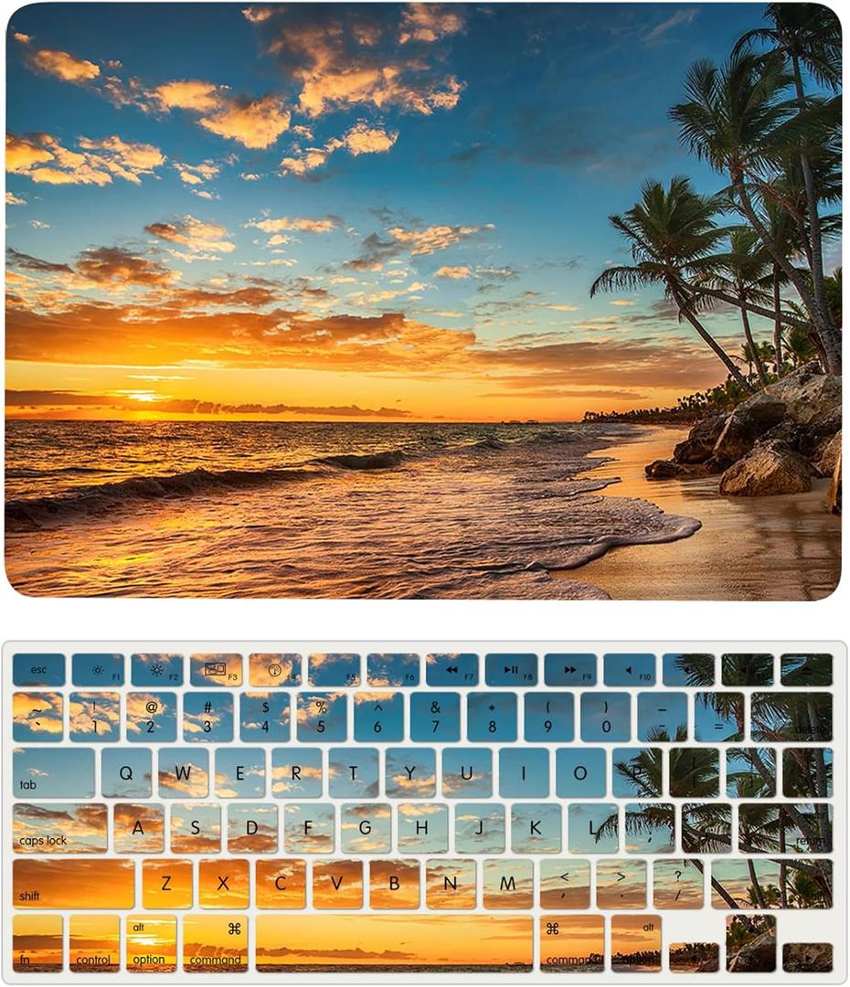 Laptop Cover Case Compatible with New MacBook Pro 15 inch with Touch Bar and Touch ID Model A1990 A1707 Released in 2019 2018 2017 2016, Protective Hard Shell Case & Keyboard Cover, Beach