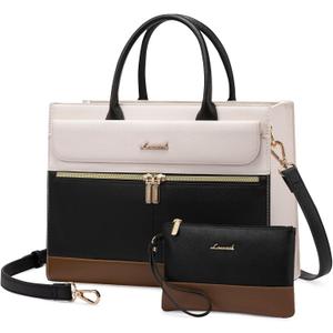 LOVEVOOK Purses and Handbags for Women,Leather Shoulder Bag Black Purse Tote,Satchel Crossbody Bags Top Handle for Ladies (Medium, Black-white-brown)