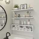 WOPITUES Floating Shelves for Wall 24 inch with Cube Shelf, Wall Shelves with Metal Rail for Bathroom Decor, Bathroom Organizers and Storage, Over Toilet Shelves, Toilet Paper-White, 23.6 inch