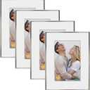DECANIT 5x7 Picture Frame Set - Silver Metal Thin Frames for Wall or Tabletop Display of 3.5x5 Photos with Mat or 5x7 Without Mat - Gallery Wall Kit-4 Pack