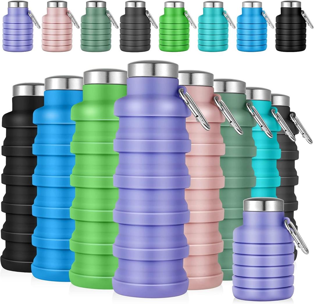 Lallisa 8 Pcs Collapsible Water Bottles Bulk Reusable Silicone Foldable Water Bottles 17 oz Portable Lightweight Sports Bottle with Carabiner for Gym Hiking Camping Travel(Fresh Colors) (Multicolor)