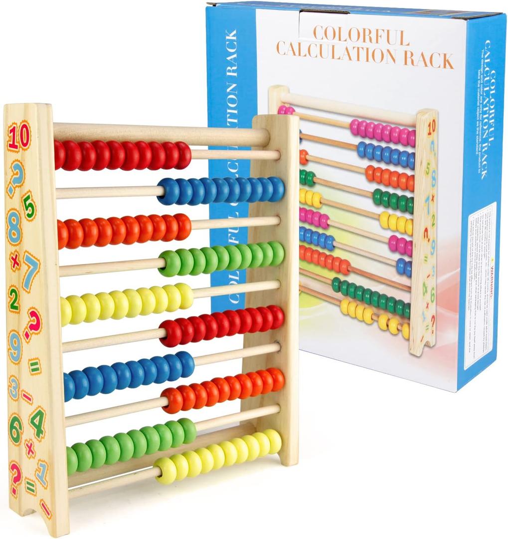 Sealive Classic Wooden Abacus for Kids Math, Educational Counting Toy with 100 Beads, 123 Learning Number Abacus for Toddler, Mathematics Toy Beads Game for Preschool Children Kindergarten (Large)