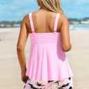 Modlily Surplice Tankini Swimsuits for Women, Two Piece Print Bathing Suit, Modest Coverage Tank Top with Board Shorts (Pink, L)