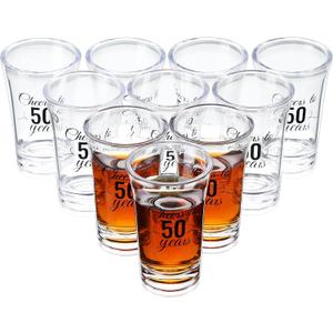 Sliner 48 Pack Birthday Shot Glasses Bulk 1.4oz Cheers to 30/40/50/60/70/80 Years Shot Glass Unbreakable Thick Base Mini Clear Plastic Glass Anniversary Favors for Guests(Black,50 Years)